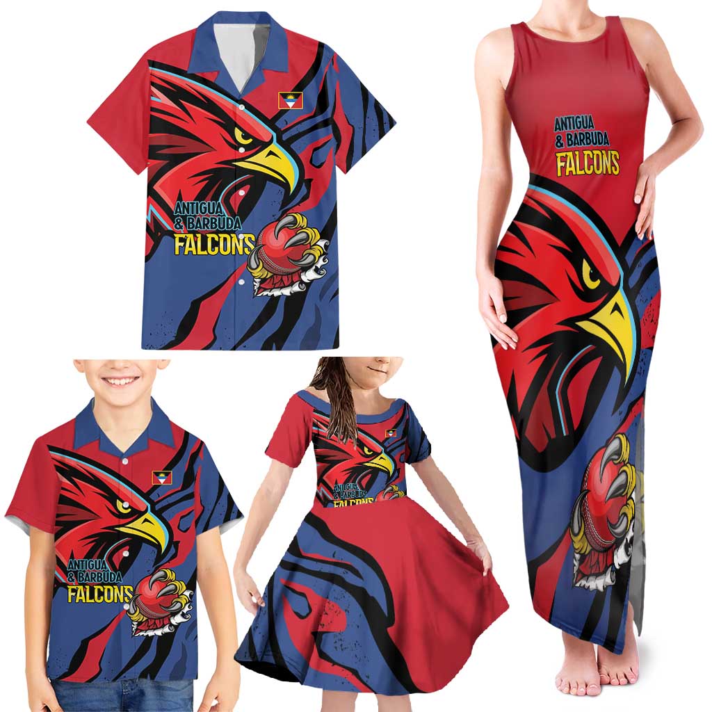 Antigua and Barbuda Cricket Custom Family Matching Tank Maxi Dress and Hawaiian Shirt Go Champions Falcons - Wonder Print Shop
