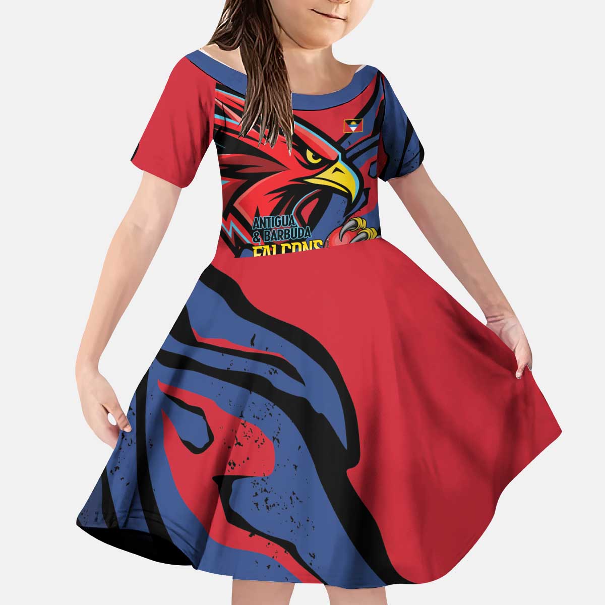 Antigua and Barbuda Cricket Custom Kid Short Sleeve Dress Go Champions Falcons - Wonder Print Shop