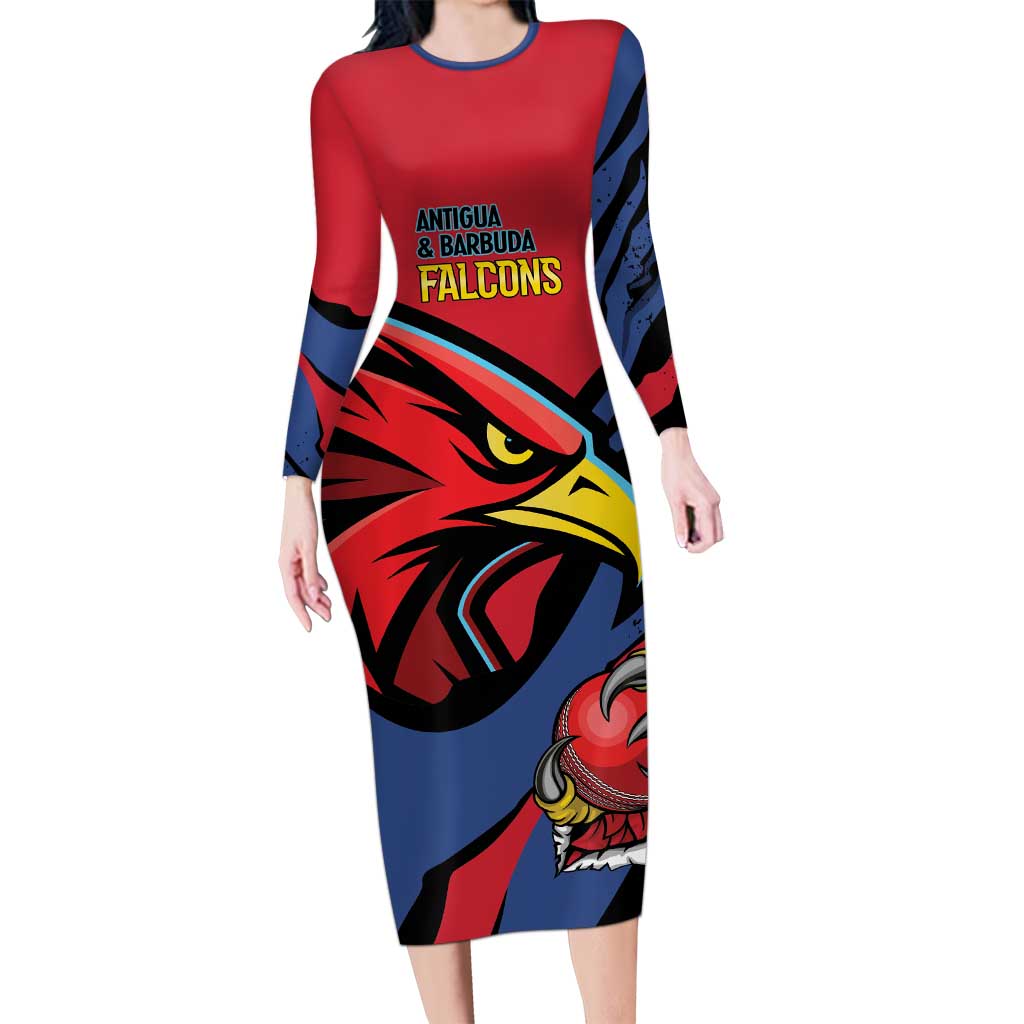 Antigua and Barbuda Cricket Custom Long Sleeve Bodycon Dress Go Champions Falcons - Wonder Print Shop