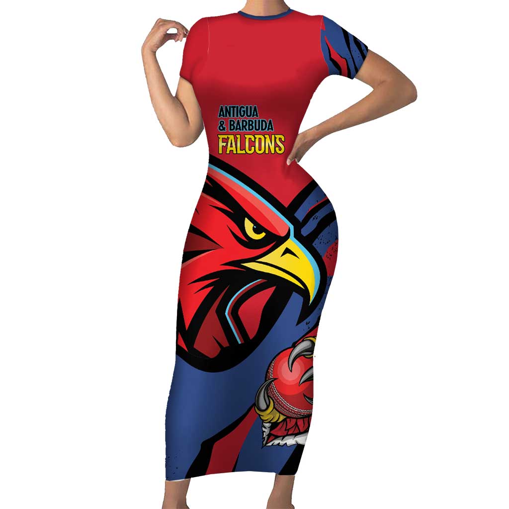 Antigua and Barbuda Cricket Custom Short Sleeve Bodycon Dress Go Champions Falcons - Wonder Print Shop