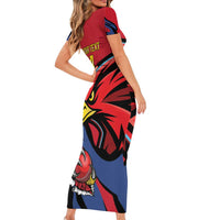 Antigua and Barbuda Cricket Custom Short Sleeve Bodycon Dress Go Champions Falcons - Wonder Print Shop