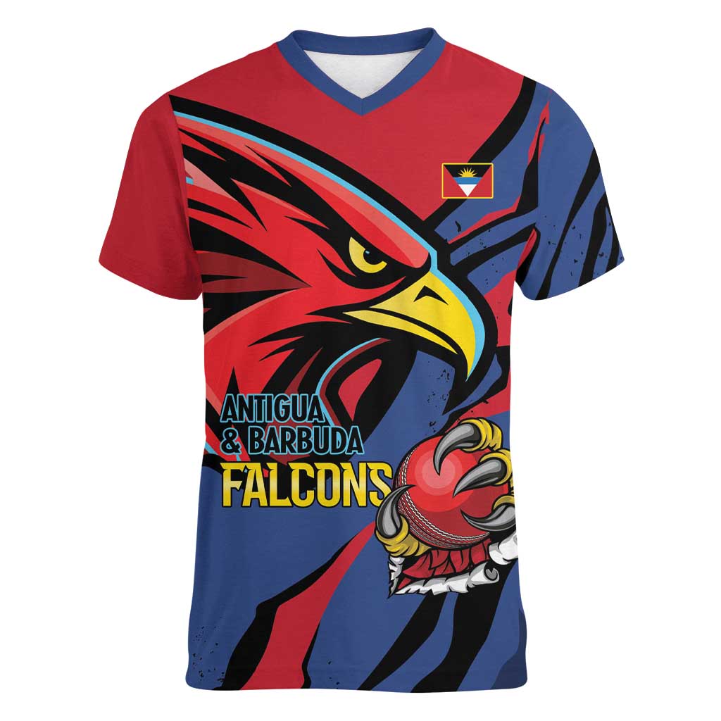Antigua and Barbuda Cricket Custom Women V-Neck T-Shirt Go Champions Falcons - Wonder Print Shop