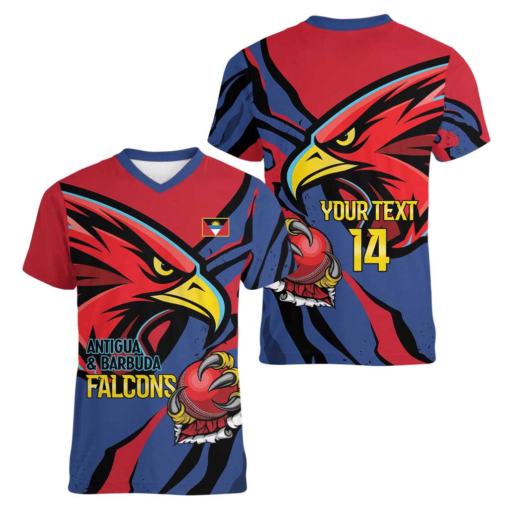 Antigua and Barbuda Cricket Custom Women V-Neck T-Shirt Go Champions Falcons - Wonder Print Shop