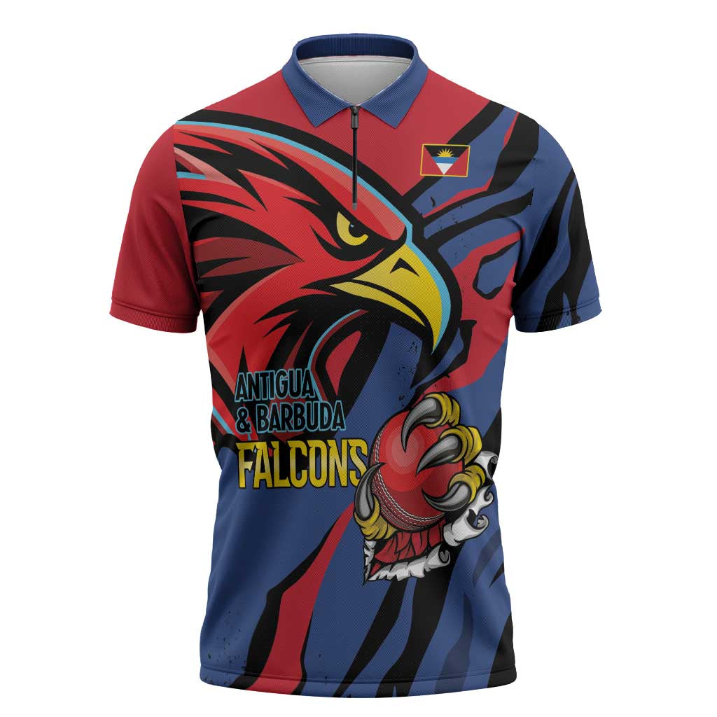 Antigua and Barbuda Cricket Custom Zipper Polo Shirt Go Champions Falcons - Wonder Print Shop