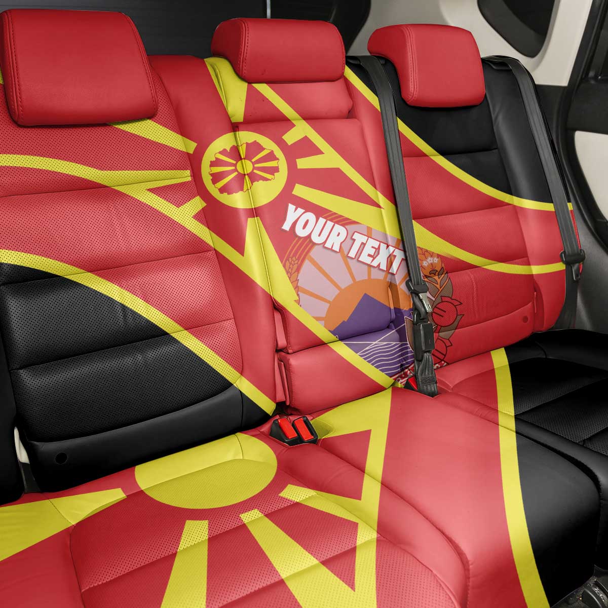 Personalised Macedonia National Day Back Car Seat Cover New Sun of Liberty Waves Style - Wonder Print Shop