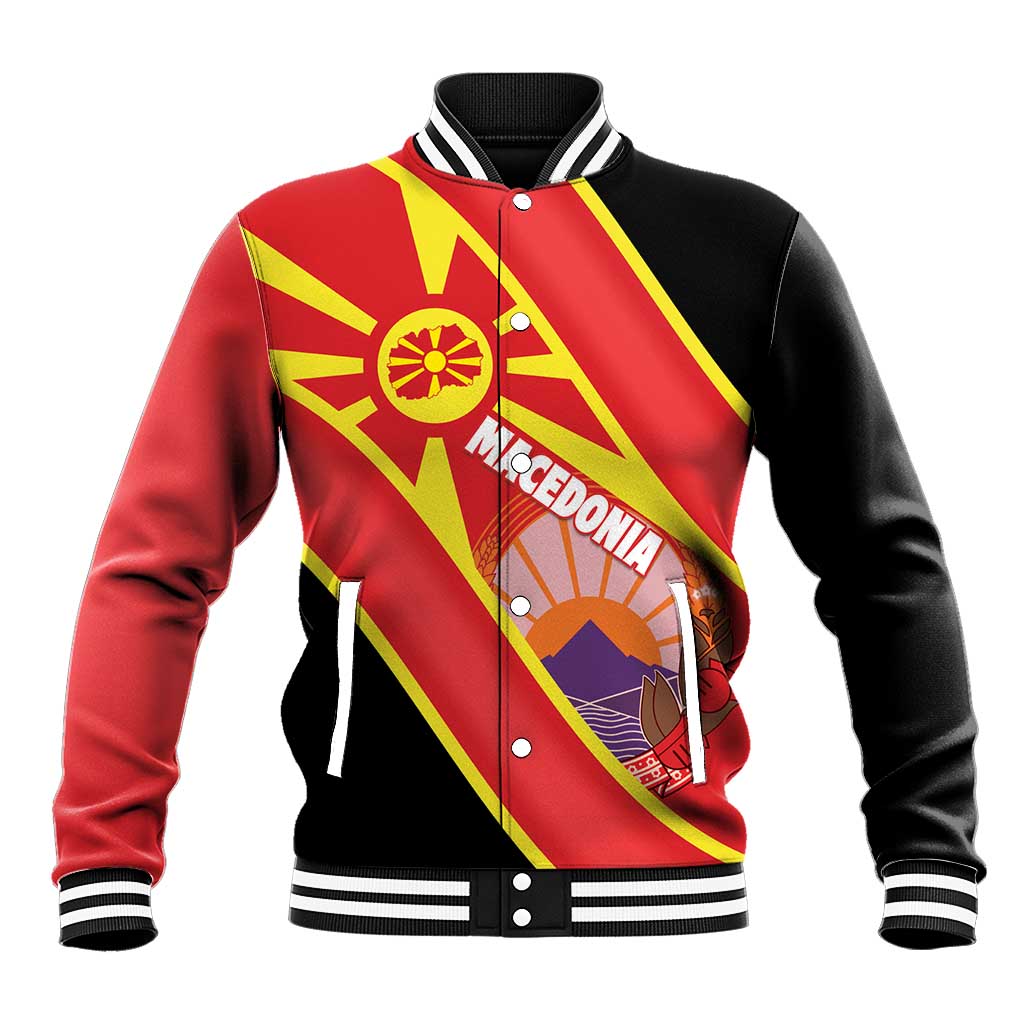 Personalised Macedonia National Day Baseball Jacket New Sun of Liberty Waves Style - Wonder Print Shop
