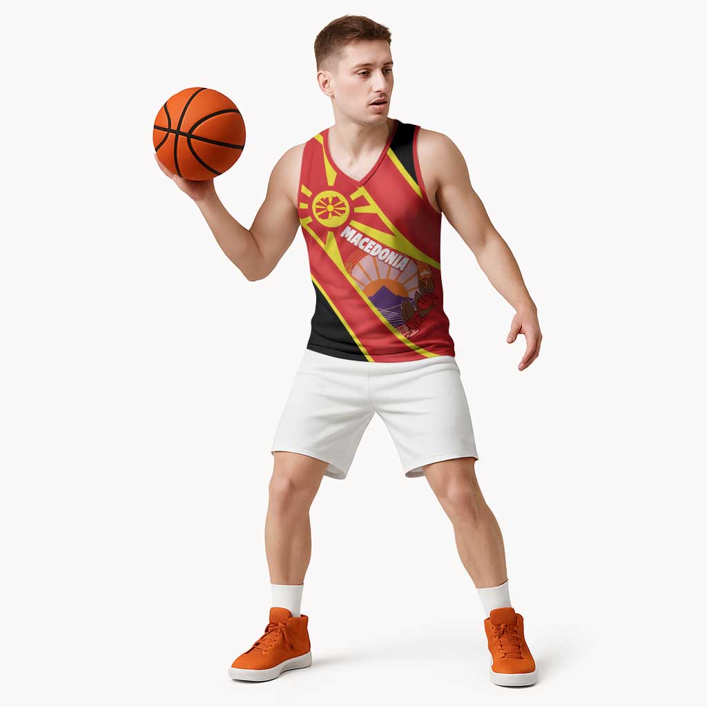 Personalised Macedonia National Day Basketball Jersey New Sun of Liberty Waves Style - Wonder Print Shop