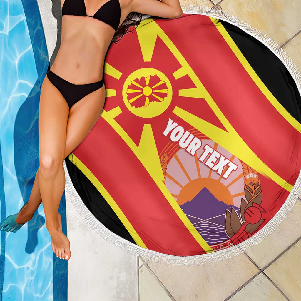 Personalised Macedonia National Day Beach Blanket New Sun of Liberty Waves Style - Wonder Print Shop