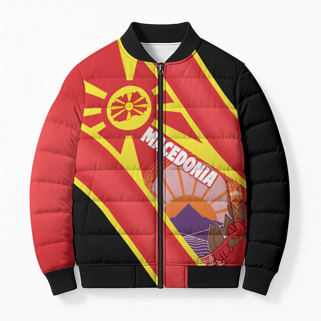 Personalised Macedonia National Day Bomber Puffer Jacket New Sun of Liberty Waves Style - Wonder Print Shop