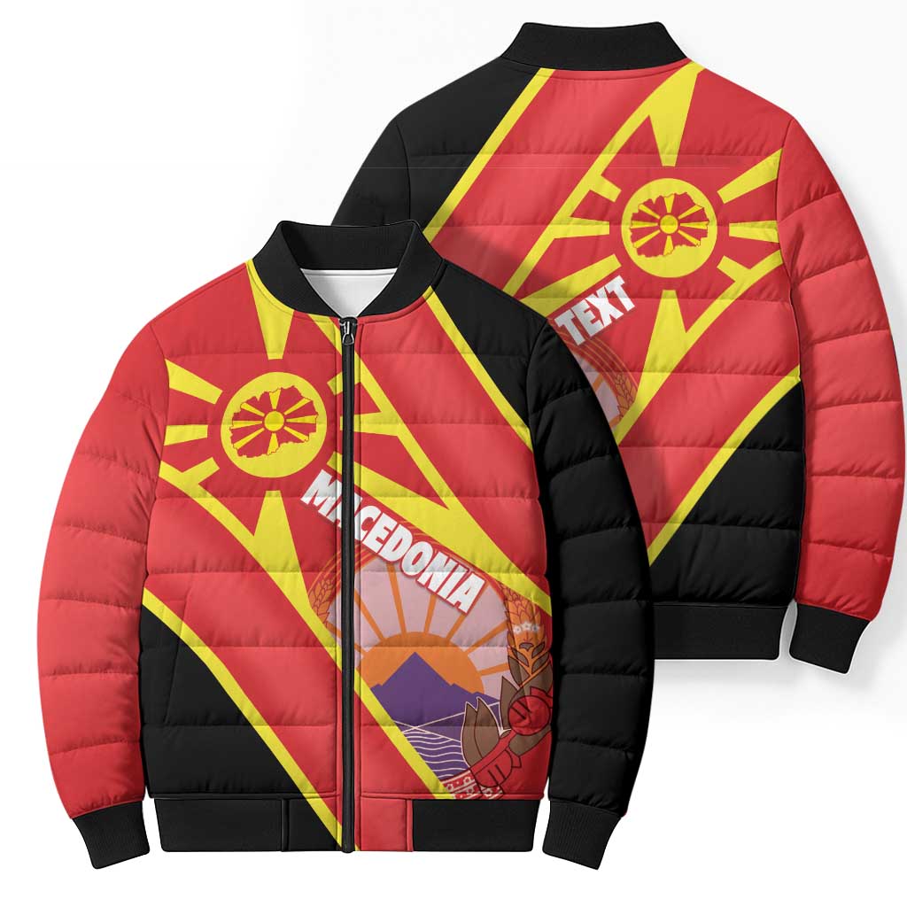 Personalised Macedonia National Day Bomber Puffer Jacket New Sun of Liberty Waves Style - Wonder Print Shop