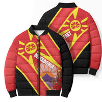 Personalised Macedonia National Day Bomber Puffer Jacket New Sun of Liberty Waves Style - Wonder Print Shop