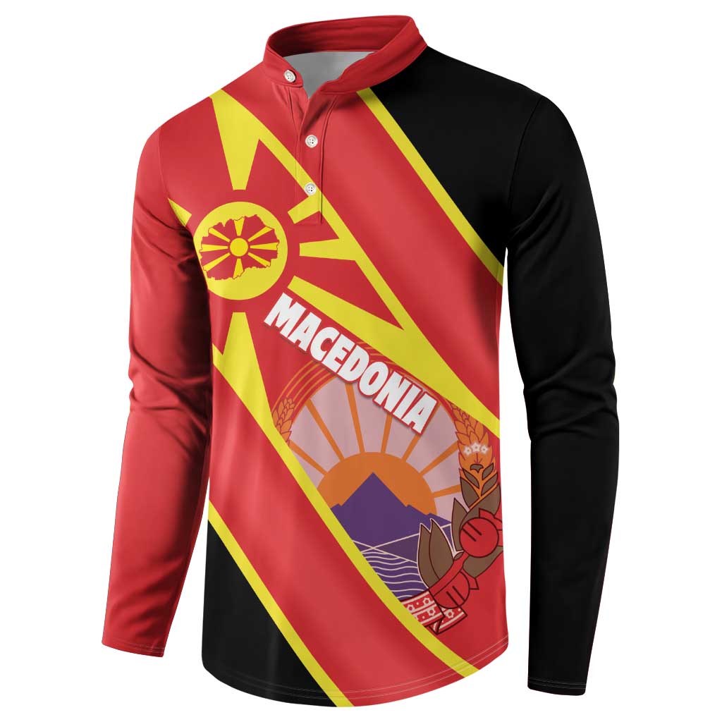 Personalised Macedonia National Day Button Sweatshirt New Sun of Liberty Waves Style - Wonder Print Shop