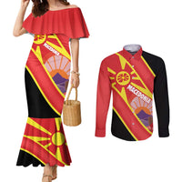 Personalised Macedonia National Day Couples Matching Mermaid Dress and Long Sleeve Button Shirt New Sun of Liberty Waves Style - Wonder Print Shop