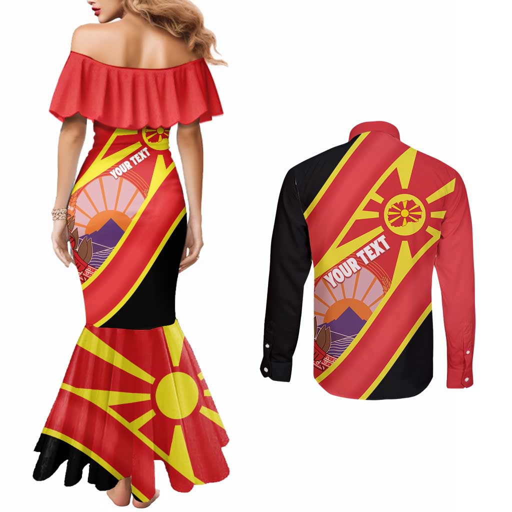 Personalised Macedonia National Day Couples Matching Mermaid Dress and Long Sleeve Button Shirt New Sun of Liberty Waves Style - Wonder Print Shop