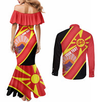 Personalised Macedonia National Day Couples Matching Mermaid Dress and Long Sleeve Button Shirt New Sun of Liberty Waves Style - Wonder Print Shop