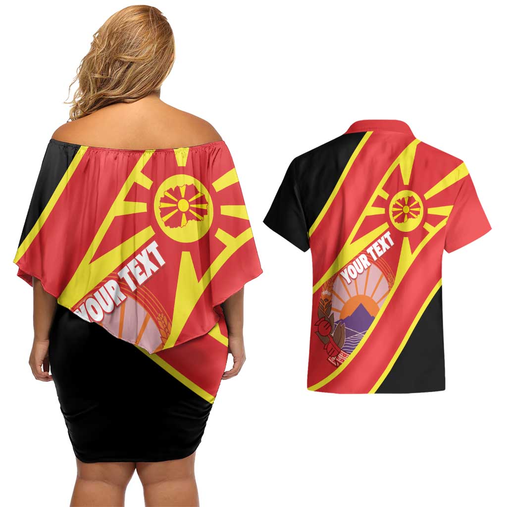Personalised Macedonia National Day Couples Matching Off Shoulder Short Dress and Hawaiian Shirt New Sun of Liberty Waves Style - Wonder Print Shop