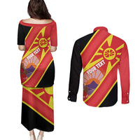 Personalised Macedonia National Day Couples Matching Puletasi and Long Sleeve Button Shirt New Sun of Liberty Waves Style - Wonder Print Shop