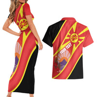 Personalised Macedonia National Day Couples Matching Short Sleeve Bodycon Dress and Hawaiian Shirt New Sun of Liberty Waves Style - Wonder Print Shop