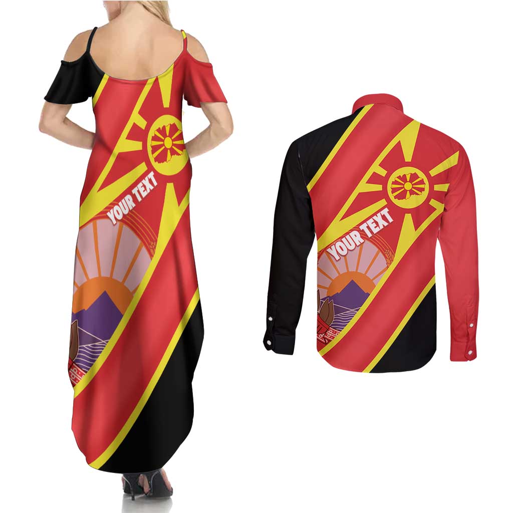 Personalised Macedonia National Day Couples Matching Summer Maxi Dress and Long Sleeve Button Shirt New Sun of Liberty Waves Style - Wonder Print Shop