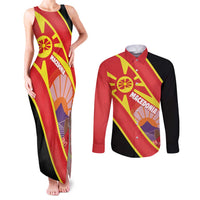 Personalised Macedonia National Day Couples Matching Tank Maxi Dress and Long Sleeve Button Shirt New Sun of Liberty Waves Style - Wonder Print Shop