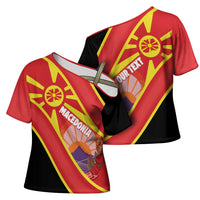 Personalised Macedonia National Day Cross Shoulder Shirt New Sun of Liberty Waves Style - Wonder Print Shop