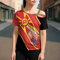 Personalised Macedonia National Day Cross Shoulder Shirt New Sun of Liberty Waves Style - Wonder Print Shop