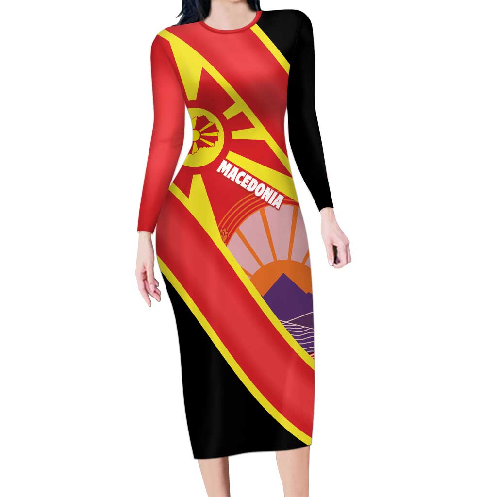Personalised Macedonia National Day Family Matching Long Sleeve Bodycon Dress and Hawaiian Shirt New Sun of Liberty Waves Style - Wonder Print Shop