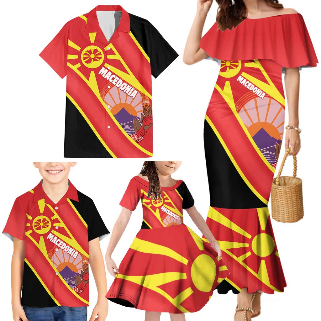 Personalised Macedonia National Day Family Matching Mermaid Dress and Hawaiian Shirt New Sun of Liberty Waves Style - Wonder Print Shop