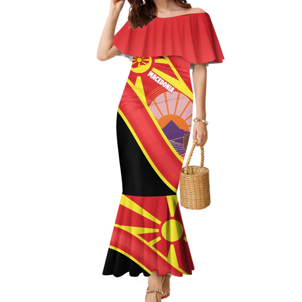 Personalised Macedonia National Day Family Matching Mermaid Dress and Hawaiian Shirt New Sun of Liberty Waves Style - Wonder Print Shop