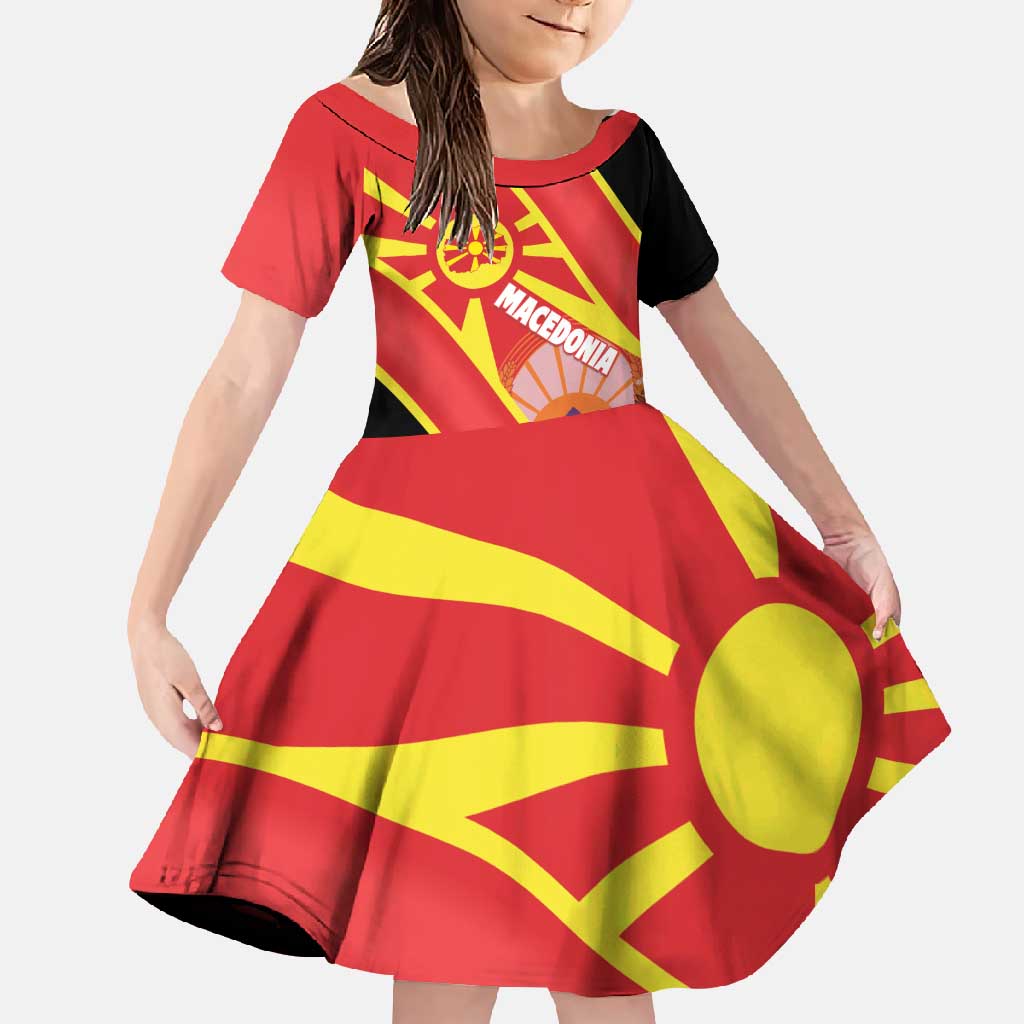 Personalised Macedonia National Day Family Matching Off Shoulder Maxi Dress and Hawaiian Shirt New Sun of Liberty Waves Style - Wonder Print Shop