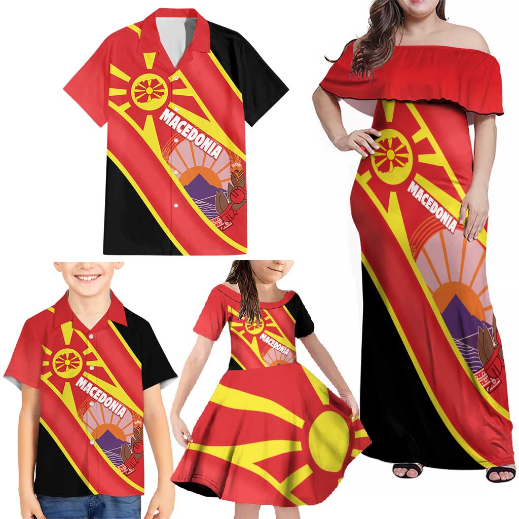 Personalised Macedonia National Day Family Matching Off Shoulder Maxi Dress and Hawaiian Shirt New Sun of Liberty Waves Style - Wonder Print Shop