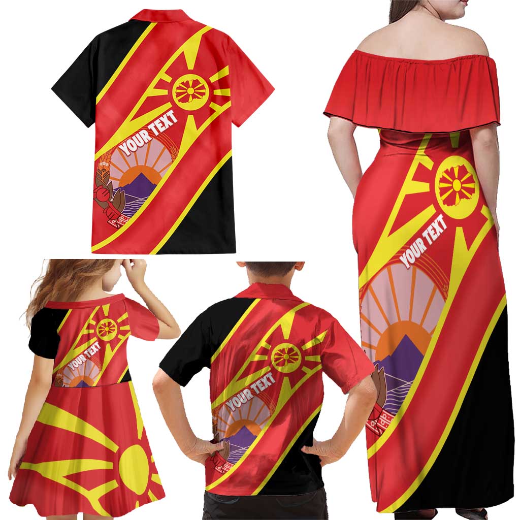 Personalised Macedonia National Day Family Matching Off Shoulder Maxi Dress and Hawaiian Shirt New Sun of Liberty Waves Style - Wonder Print Shop