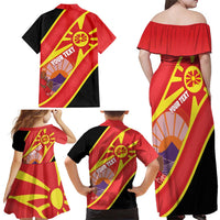 Personalised Macedonia National Day Family Matching Off Shoulder Maxi Dress and Hawaiian Shirt New Sun of Liberty Waves Style - Wonder Print Shop