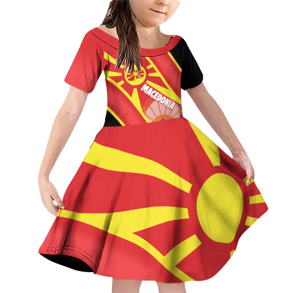 Personalised Macedonia National Day Family Matching Off Shoulder Short Dress and Hawaiian Shirt New Sun of Liberty Waves Style - Wonder Print Shop