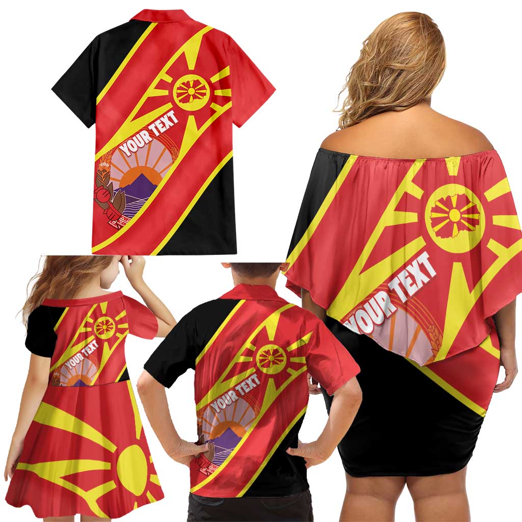 Personalised Macedonia National Day Family Matching Off Shoulder Short Dress and Hawaiian Shirt New Sun of Liberty Waves Style - Wonder Print Shop