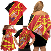 Personalised Macedonia National Day Family Matching Off Shoulder Short Dress and Hawaiian Shirt New Sun of Liberty Waves Style - Wonder Print Shop