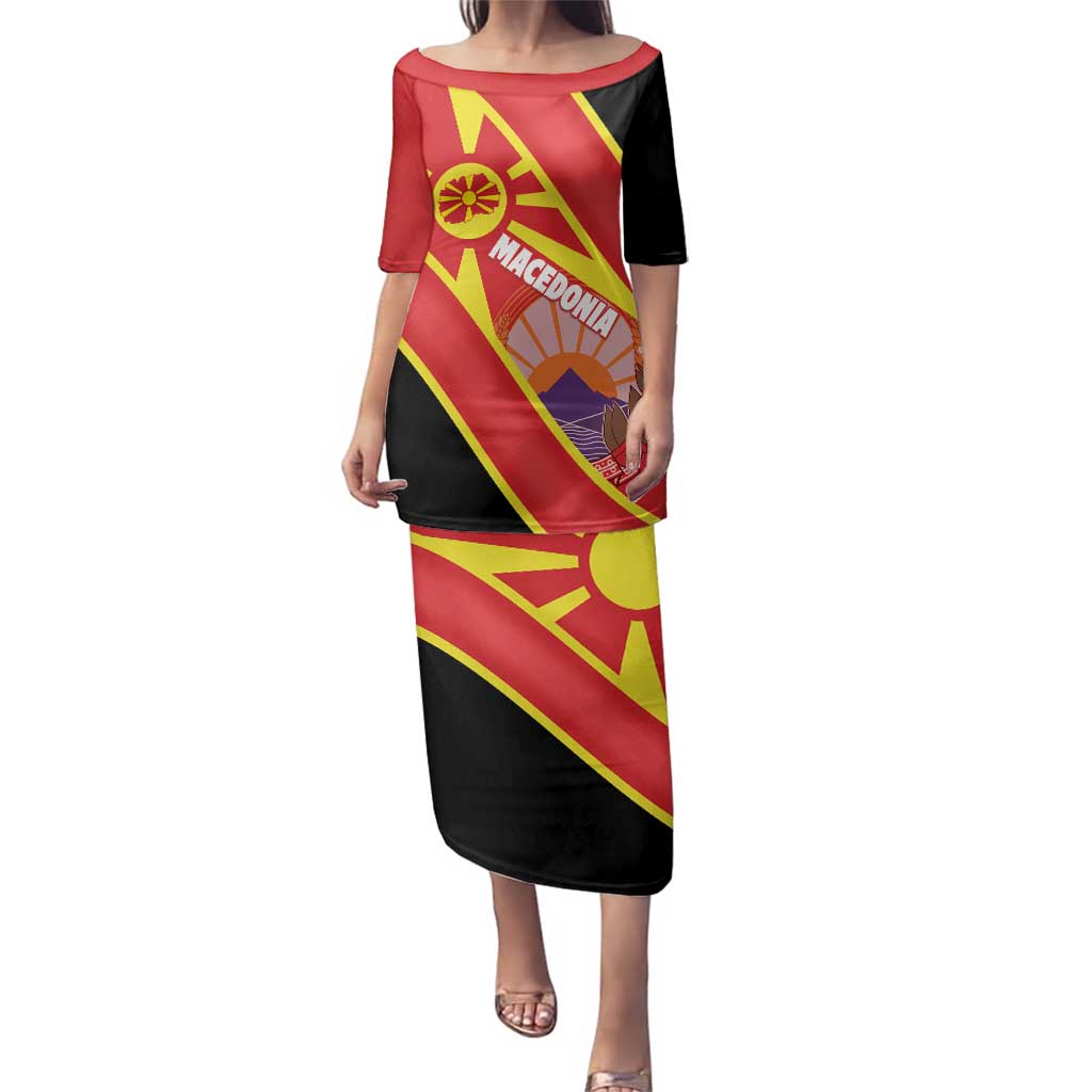 Personalised Macedonia National Day Family Matching Puletasi and Hawaiian Shirt New Sun of Liberty Waves Style - Wonder Print Shop