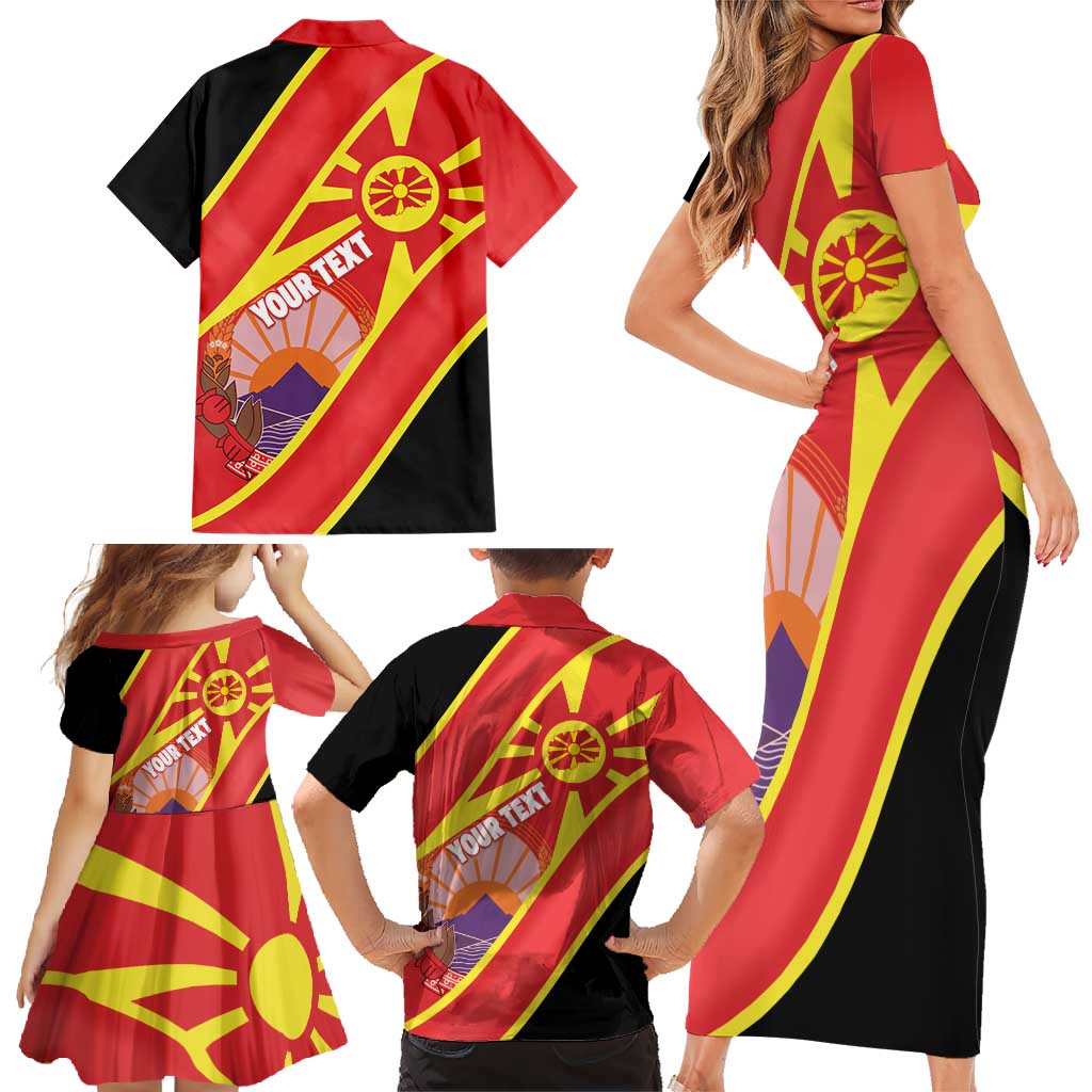 Personalised Macedonia National Day Family Matching Short Sleeve Bodycon Dress and Hawaiian Shirt New Sun of Liberty Waves Style - Wonder Print Shop