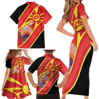 Personalised Macedonia National Day Family Matching Short Sleeve Bodycon Dress and Hawaiian Shirt New Sun of Liberty Waves Style - Wonder Print Shop
