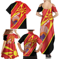 Personalised Macedonia National Day Family Matching Summer Maxi Dress and Hawaiian Shirt New Sun of Liberty Waves Style - Wonder Print Shop