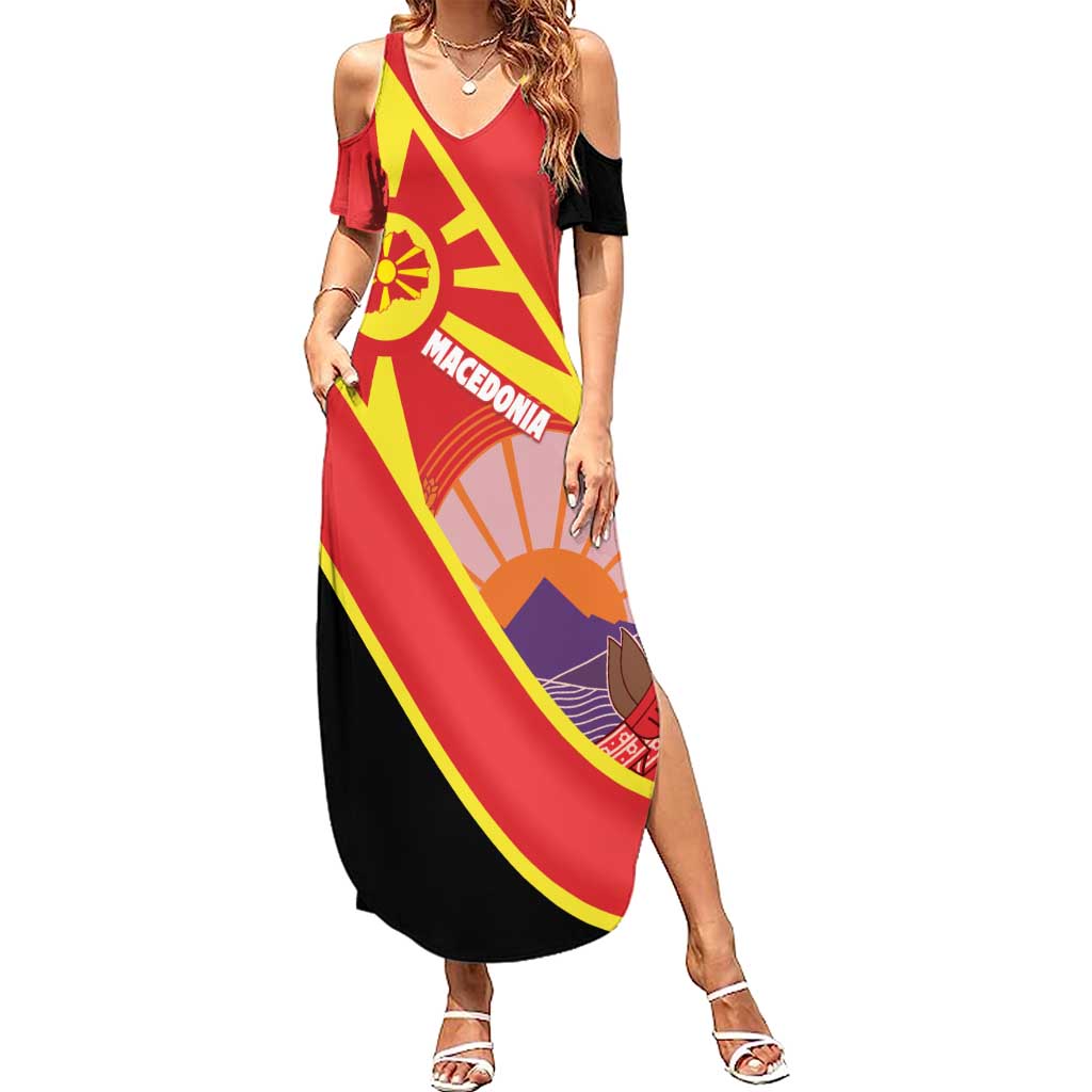 Personalised Macedonia National Day Family Matching Summer Maxi Dress and Hawaiian Shirt New Sun of Liberty Waves Style - Wonder Print Shop