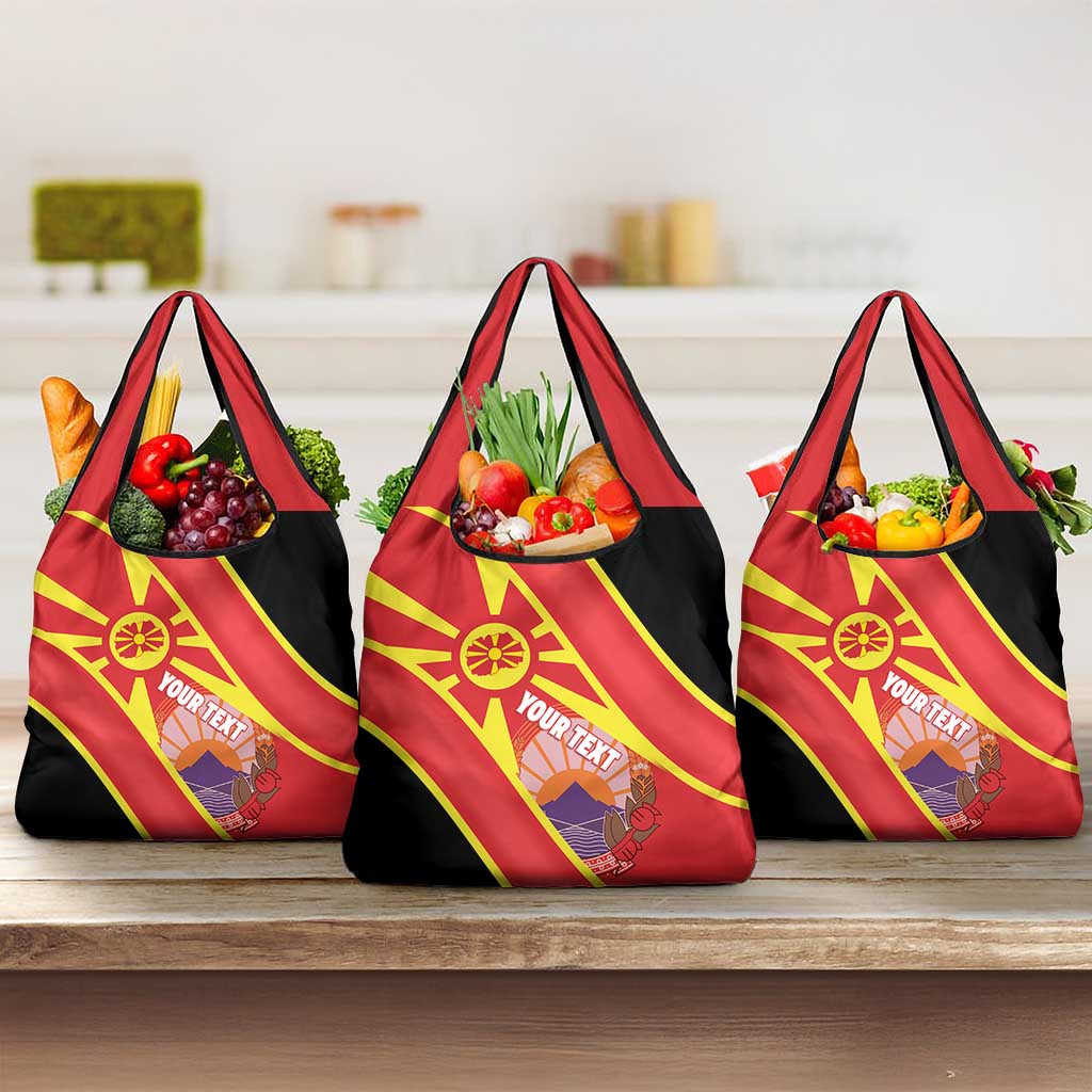 Personalised Macedonia National Day Grocery Bag New Sun of Liberty Waves Style - Wonder Print Shop