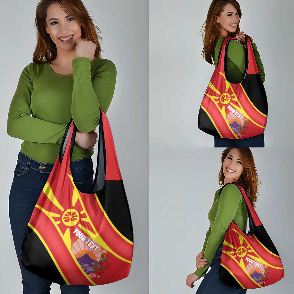 Personalised Macedonia National Day Grocery Bag New Sun of Liberty Waves Style - Wonder Print Shop