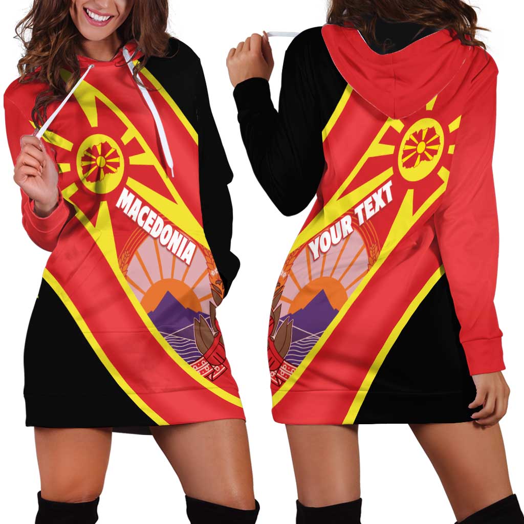 Personalised Macedonia National Day Hoodie Dress New Sun of Liberty Waves Style - Wonder Print Shop