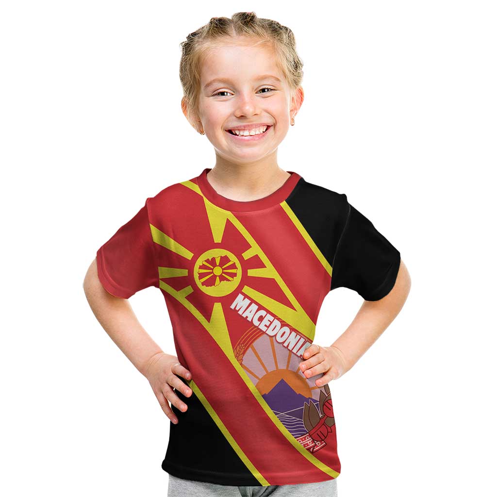 Personalised Macedonia National Day Kid T Shirt New Sun of Liberty Waves Style - Wonder Print Shop