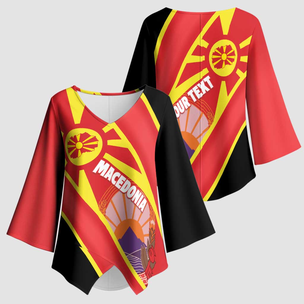 Personalised Macedonia National Day Kimono Sleeve Blouse New Sun of Liberty Waves Style - Wonder Print Shop