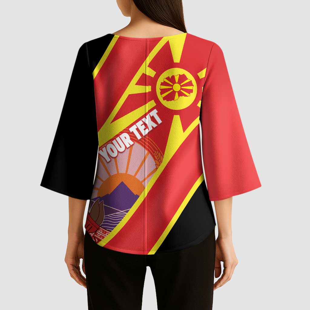 Personalised Macedonia National Day Kimono Sleeve Blouse New Sun of Liberty Waves Style - Wonder Print Shop