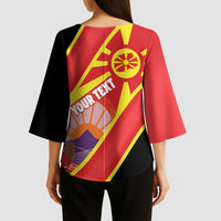 Personalised Macedonia National Day Kimono Sleeve Blouse New Sun of Liberty Waves Style - Wonder Print Shop