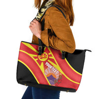 Personalised Macedonia National Day Leather Tote Bag New Sun of Liberty Waves Style - Wonder Print Shop