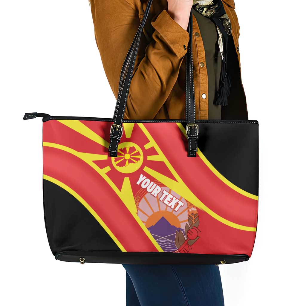 Personalised Macedonia National Day Leather Tote Bag New Sun of Liberty Waves Style - Wonder Print Shop